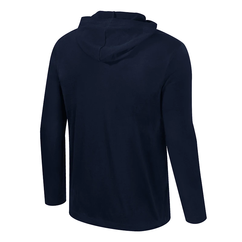 Men's Colosseum Navy West Virginia Mountaineers Color Pop Active Blend 2-Hit Long Sleeve Hooded T-Shirt
