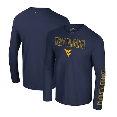 Men's Colosseum Navy West Virginia Mountaineers Color Pop Active Blend 2-Hit Long Sleeve T-Shirt