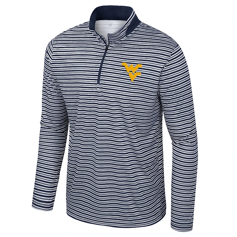 Men's Colosseum Navy West Virginia Mountaineers Striped Quarter-Zip Top
