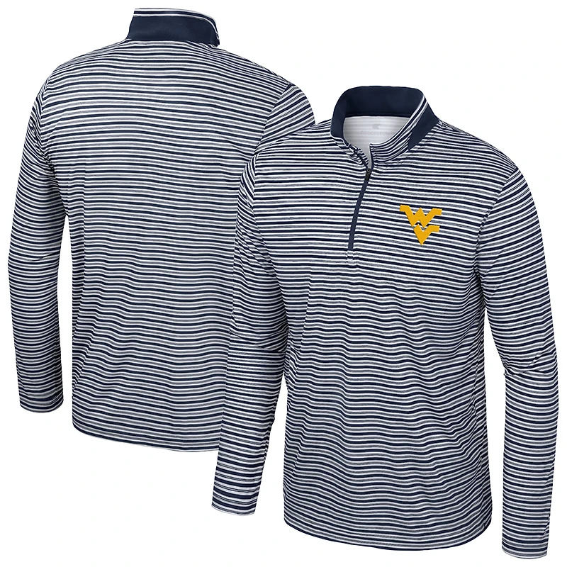 Men's Colosseum Navy West Virginia Mountaineers Striped Quarter-Zip Top
