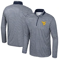 Men's Colosseum Navy West Virginia Mountaineers Striped Quarter-Zip Top