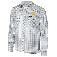 Men's Colosseum x Wrangler White West Virginia Mountaineers Plaid Window Pane Long Sleeve Full-Snap Shirt