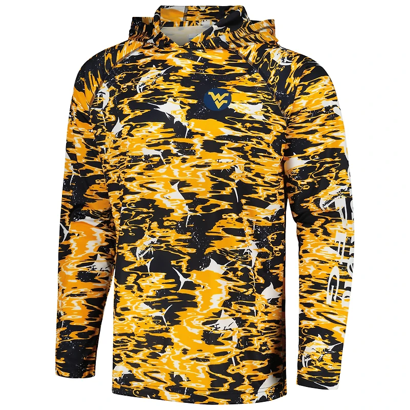 Columbia Navy West Virginia Mountaineers PFG Terminal Tackle Omni-Shade Rippled T-shirt à capuche manches longues pour homme
