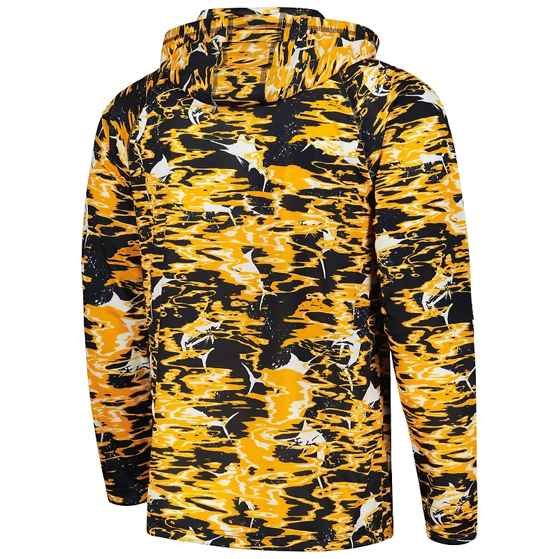 Columbia Navy West Virginia Mountaineers PFG Terminal Tackle Omni-Shade Rippled T-shirt à capuche manches longues pour homme