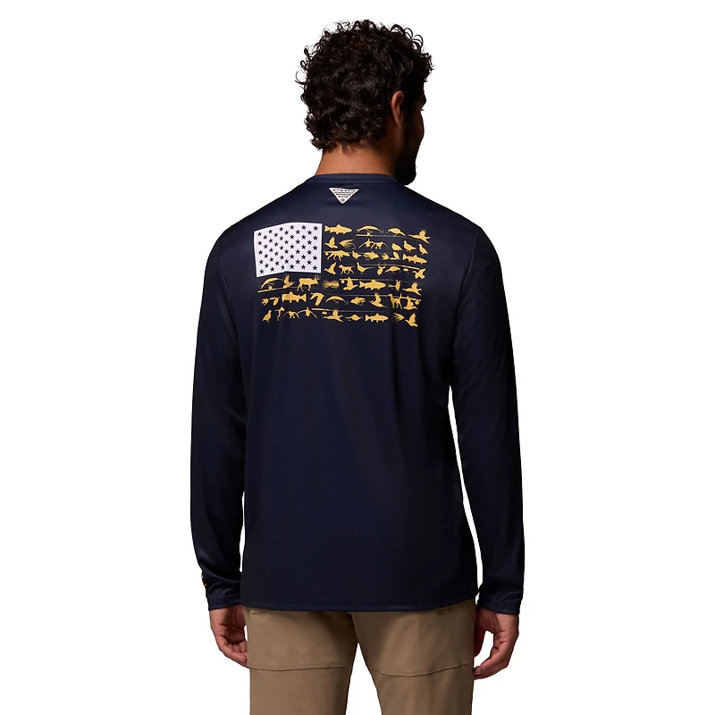 T-shirt à manches longues Columbia bleu marine West Virginia Mountaineers PHG Terminal Shot Omni Shade 3-Hit pour homme