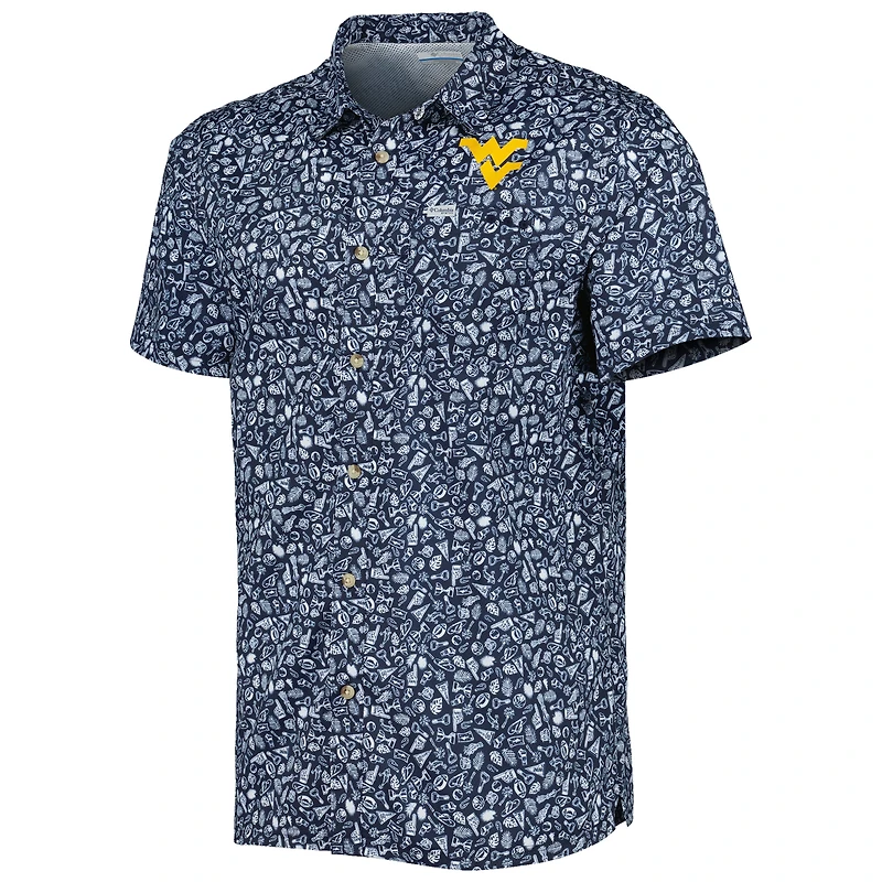 Men's Columbia Navy West Virginia Mountaineers Super Slack Tide Omni-Shade Team Button-Up Shirt