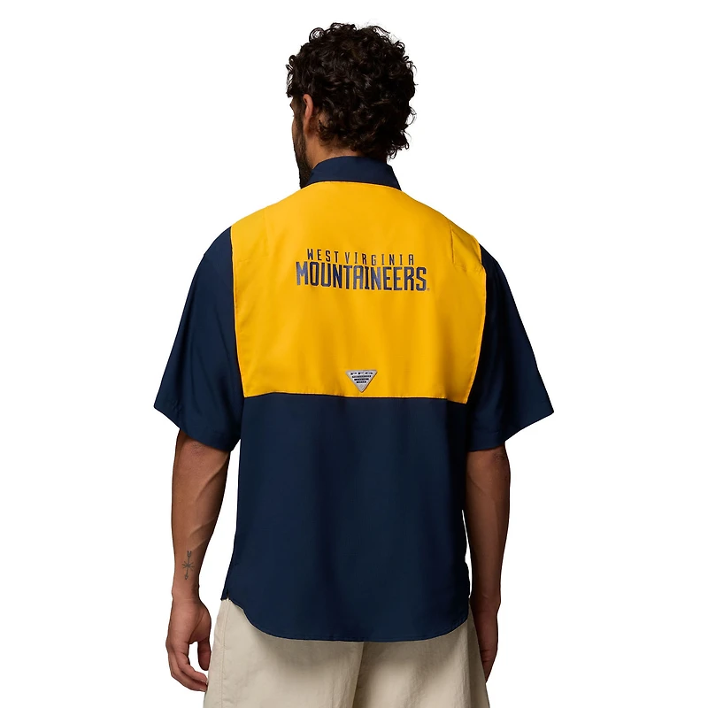 Chemise boutonnée Columbia bleu marine West Virginia Mountaineers Tamiami Colorblock Omni-Shade pour homme