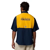 Chemise boutonnée Columbia bleu marine West Virginia Mountaineers Tamiami Colorblock Omni-Shade pour homme