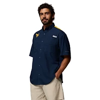Chemise boutonnée Columbia bleu marine West Virginia Mountaineers Tamiami Colorblock Omni-Shade pour homme