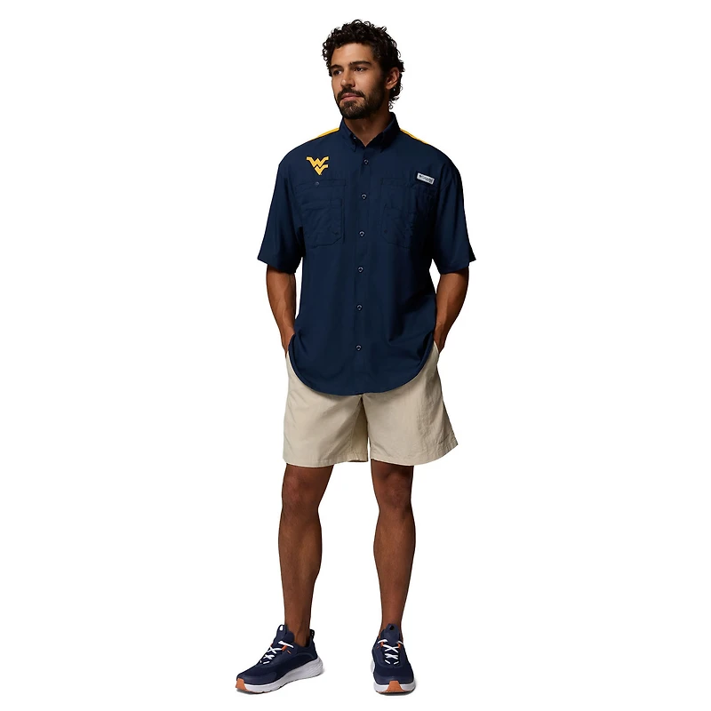 Chemise boutonnée Columbia bleu marine West Virginia Mountaineers Tamiami Colorblock Omni-Shade pour homme
