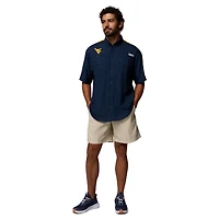 Chemise boutonnée Columbia bleu marine West Virginia Mountaineers Tamiami Colorblock Omni-Shade pour homme