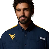 Men's Columbia Navy West Virginia Mountaineers Tamiami Colorblock Omni-Shade Button-Down Shirt
