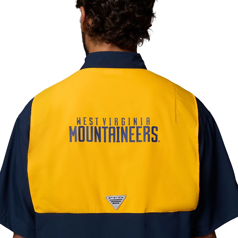 Men's Columbia Navy West Virginia Mountaineers Tamiami Colorblock Omni-Shade Button-Down Shirt