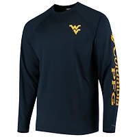 T-shirt à manches longues pour homme Columbia PFG Navy West Virginia Mountaineers Terminal Tackle Omni-Shade