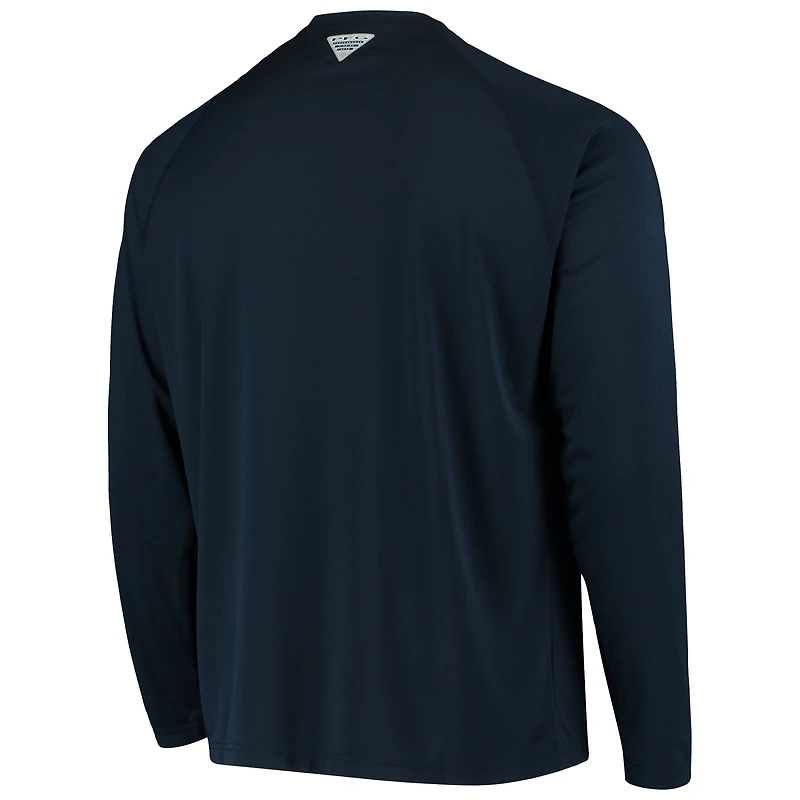 Men's Columbia Navy West Virginia Mountaineers Terminal Tackle Omni-Shade Raglan Long Sleeve T-Shirt