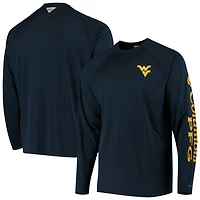 T-shirt à manches longues pour homme Columbia PFG Navy West Virginia Mountaineers Terminal Tackle Omni-Shade