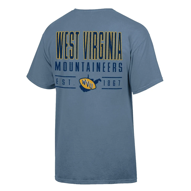 T-shirt bleu ComfortWash pour homme, motif grand nom des West Virginia Mountaineers