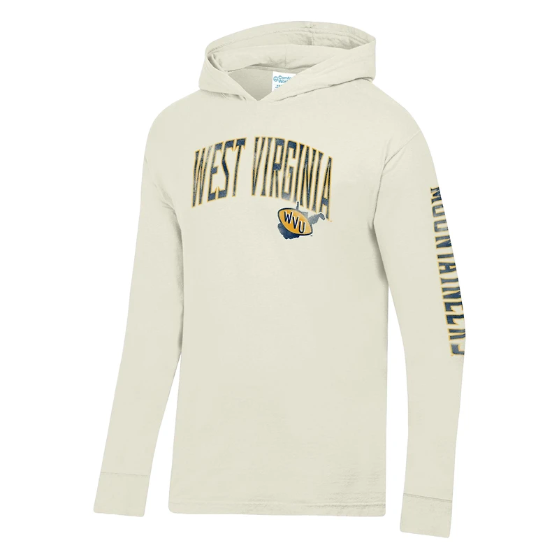 Men's ComfortWash  Cream West Virginia Mountaineers Long Sleeve Hooded T-Shirt