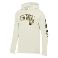 Men's ComfortWash  Cream West Virginia Mountaineers Long Sleeve Hooded T-Shirt