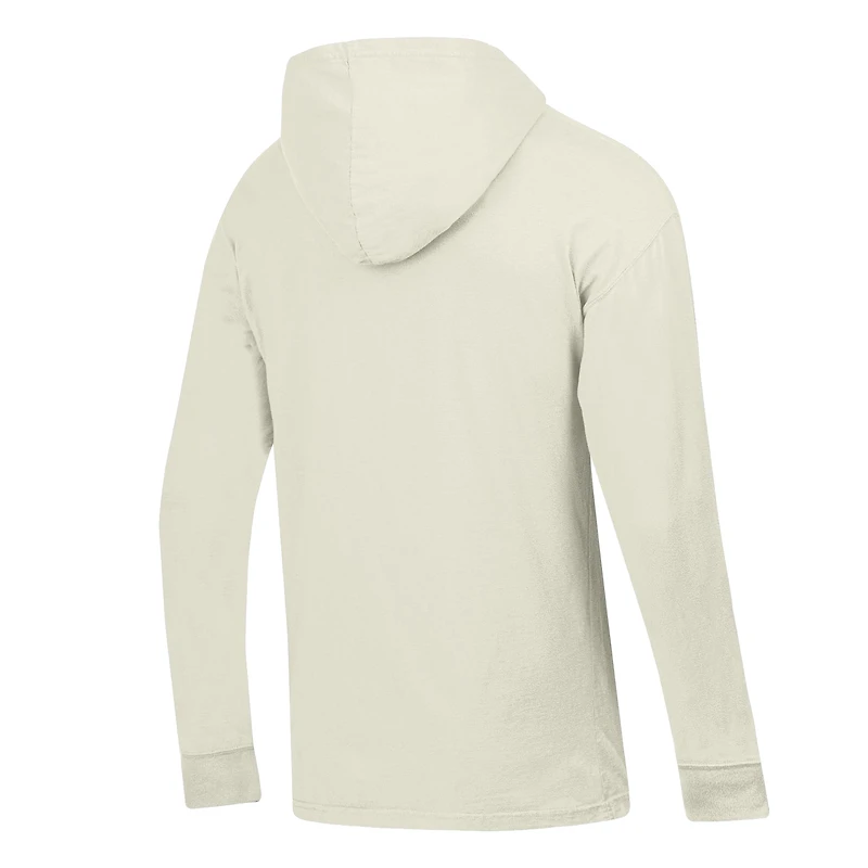 Men's ComfortWash  Cream West Virginia Mountaineers Long Sleeve Hooded T-Shirt
