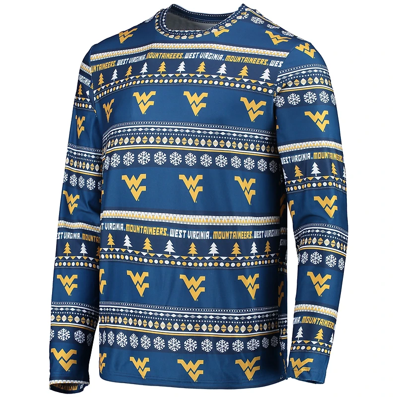Men's Concepts Sport Navy West Virginia Mountaineers Ugly Sweater Long Sleeve Top and Pants Sleep Set