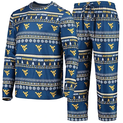 Men's Concepts Sport Navy West Virginia Mountaineers Ugly Sweater Long Sleeve Top and Pants Sleep Set