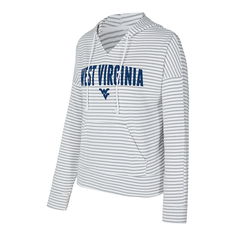 Sweat à capuche rayé col en V et manches longues Concepts Sport blanc/gris des West Virginia Mountaineers pour homme