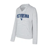 Sweat à capuche rayé col en V et manches longues Concepts Sport blanc/gris des West Virginia Mountaineers pour homme