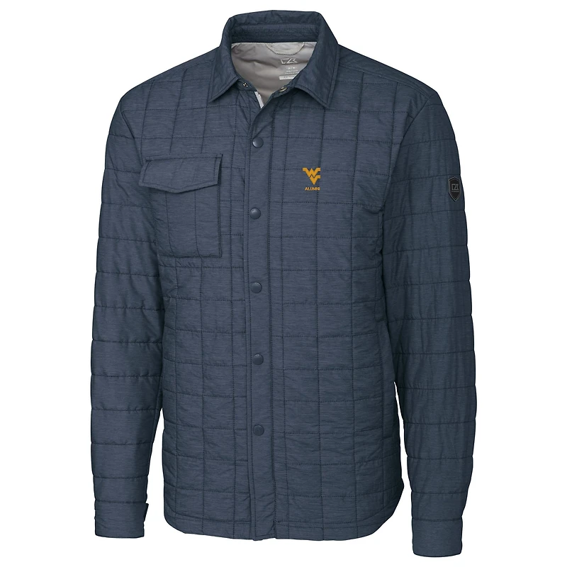 Men's Cutter & Buck  Anthracite West Virginia Mountaineers Alumni Logo Rainier PrimaLoft Eco Insulated Quilted Button-Up Shacket