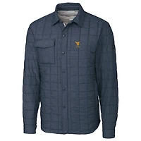 Men's Cutter & Buck  Anthracite West Virginia Mountaineers Alumni Logo Rainier PrimaLoft Eco Insulated Quilted Button-Up Shacket