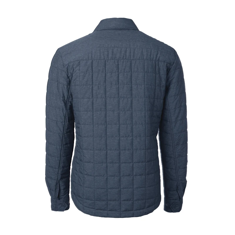 Men's Cutter & Buck  Anthracite West Virginia Mountaineers Alumni Logo Rainier PrimaLoft Eco Insulated Quilted Button-Up Shacket