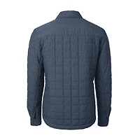 Men's Cutter & Buck  Anthracite West Virginia Mountaineers Alumni Logo Rainier PrimaLoft Eco Insulated Quilted Button-Up Shacket
