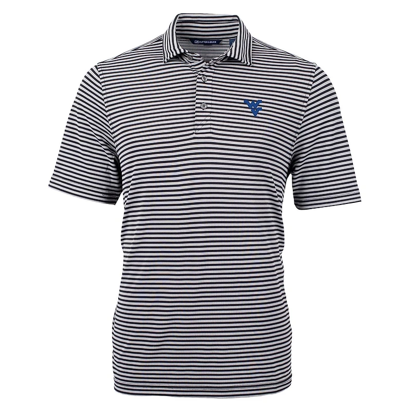 Men's Cutter & Buck Black West Virginia Mountaineers Virtue Eco Pique Stripe Recycled Polo