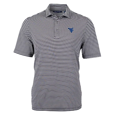 Men's Cutter & Buck Black West Virginia Mountaineers Virtue Eco Pique Stripe Recycled Polo