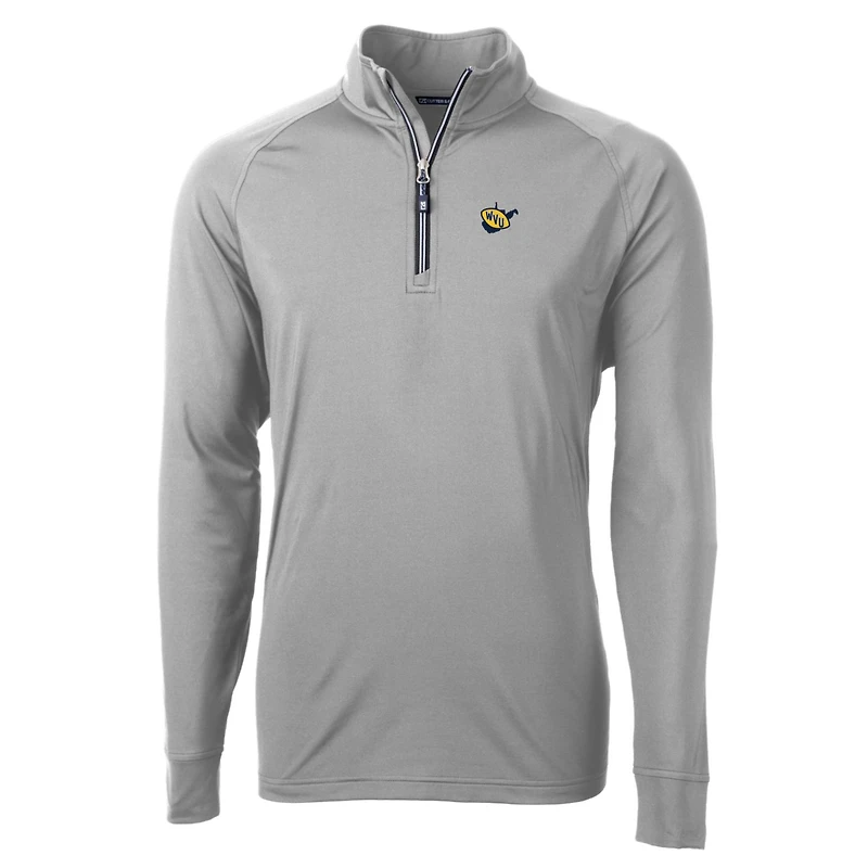 Men's Cutter & Buck Gray West Virginia Mountaineers Adapt Eco Knit Stretch Recycled Quarter-Zip Pullover Top