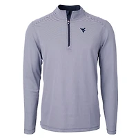 Men's Cutter & Buck  Navy/White West Virginia Mountaineers Big Tall Virtue Eco Pique Micro Stripe Recycled Quarter-Zip Pullover Top