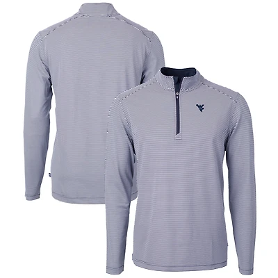 Pull-over zippé recyclé à micro-rayures et piqué écologique pour homme, bleu marine/blanc, des West Virginia Mountaineers, Virtue, taille grande