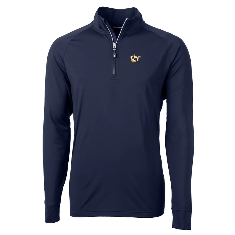 Men's Cutter & Buck Navy West Virginia Mountaineers Adapt Eco Knit Stretch Recycled Big Tall Quarter-Zip Pullover Top