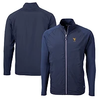 Men's Cutter & Buck  Navy West Virginia Mountaineers Alumni Logo Adapt Eco Knit Hybrid Recycled Full-Zip Jacket
