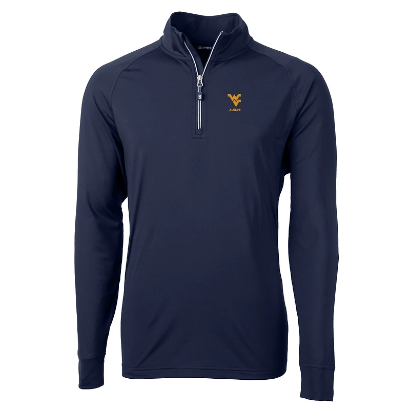 Men's Cutter & Buck  Navy West Virginia Mountaineers Alumni Logo Adapt Eco Knit Stretch Recycled Quarter-Zip Pullover Top