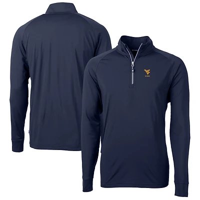 Men's Cutter & Buck  Navy West Virginia Mountaineers Alumni Logo Adapt Eco Knit Stretch Recycled Quarter-Zip Pullover Top