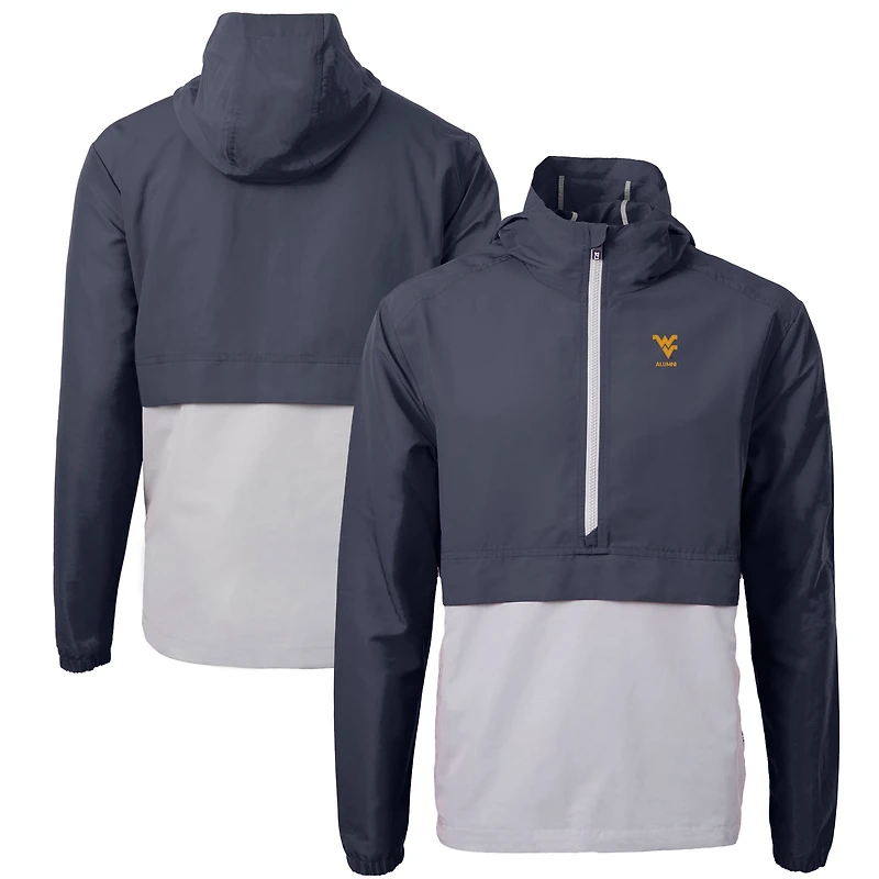 Men's Cutter & Buck  Navy West Virginia Mountaineers Alumni Logo Charter Eco Knit Recycled Anorak Half-Zip Jacket