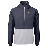Men's Cutter & Buck  Navy West Virginia Mountaineers Alumni Logo Charter Eco Knit Recycled Anorak Half-Zip Jacket