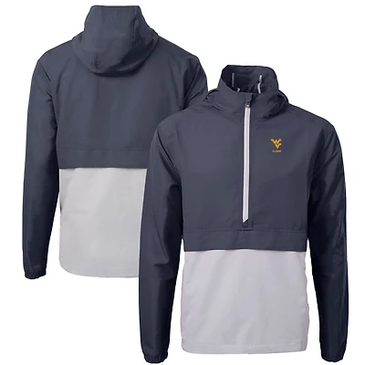 Men's Cutter & Buck  Navy West Virginia Mountaineers Alumni Logo Charter Eco Knit Recycled Anorak Half-Zip Jacket