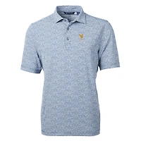 Men's Cutter & Buck  Navy West Virginia Mountaineers Alumni Logo DryTec Virtue Eco Pique Botanical Print Recycled Polo