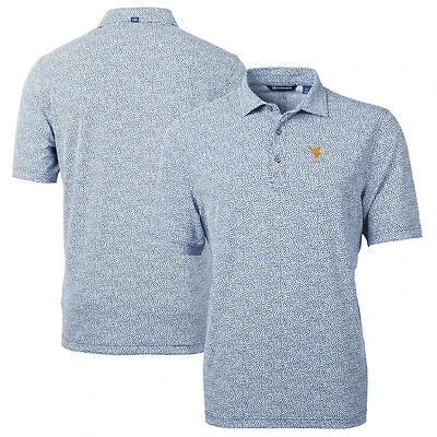 Men's Cutter & Buck  Navy West Virginia Mountaineers Alumni Logo DryTec Virtue Eco Pique Botanical Print Recycled Polo
