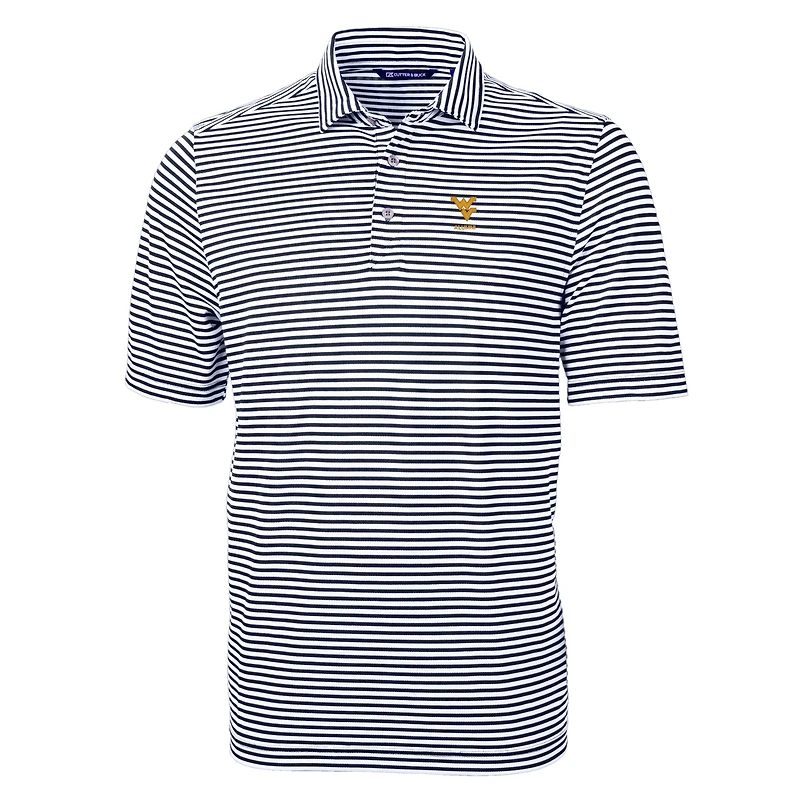 Men's Cutter & Buck Navy West Virginia Mountaineers Alumni Logo Virtue Eco Pique Stripe Recycled Polo