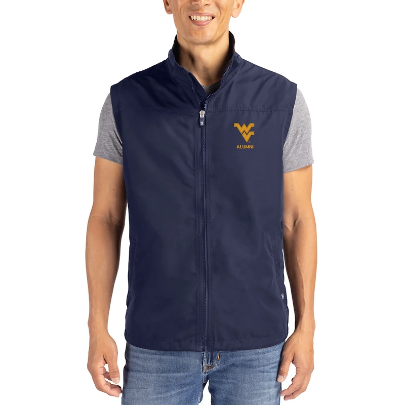Men's Cutter & Buck Navy West Virginia Mountaineers Charter Eco Recycled Full-Zip Vest