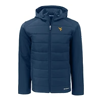 Men's Cutter & Buck  Navy West Virginia Mountaineers Evoke Hybrid Eco Softshell Recycled Full-Zip Hoodie Jacket