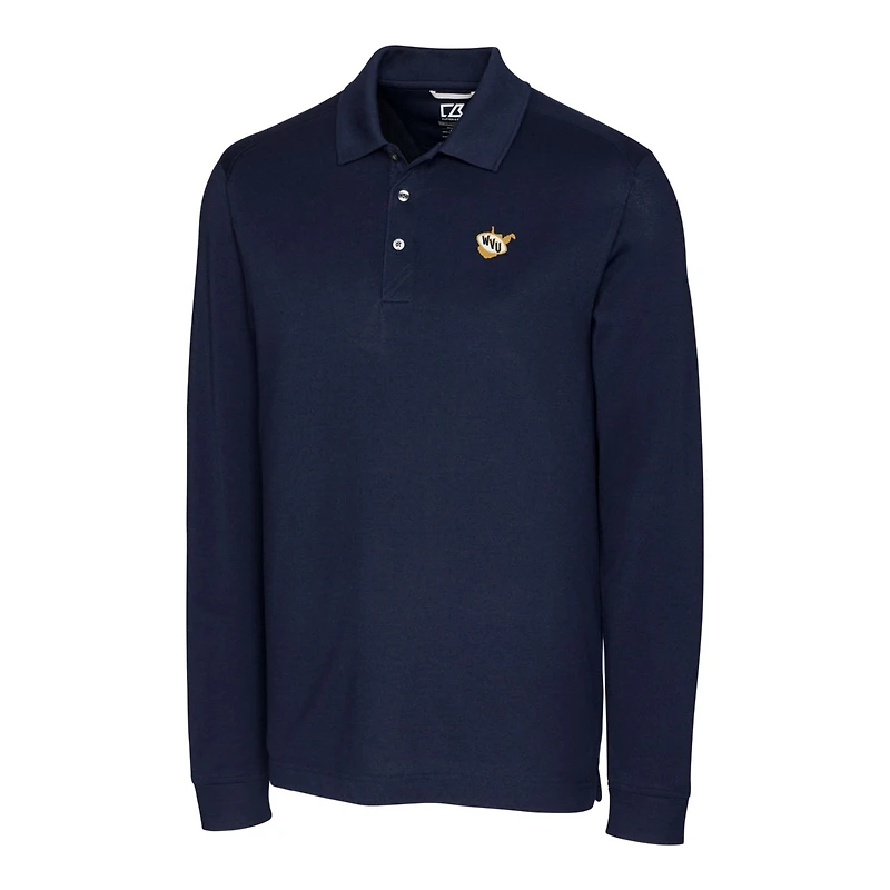 Men's Cutter & Buck Navy West Virginia Mountaineers Vault Advantage Tri-Blend Pique Big Tall Long Sleeve Polo
